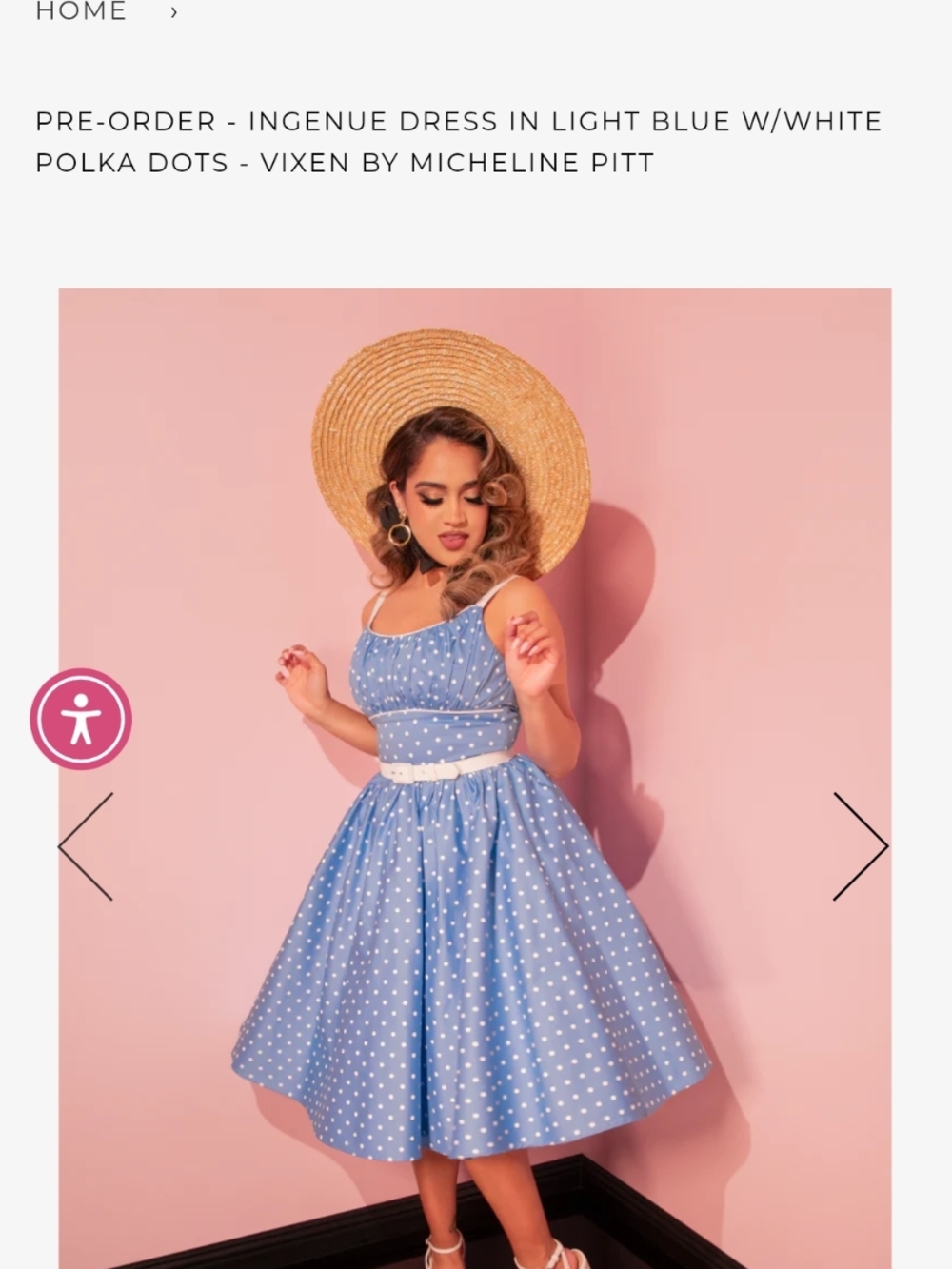 Vixen by Micheline Pitt Light Blue and White Polka Dot Fit & Flare Dress